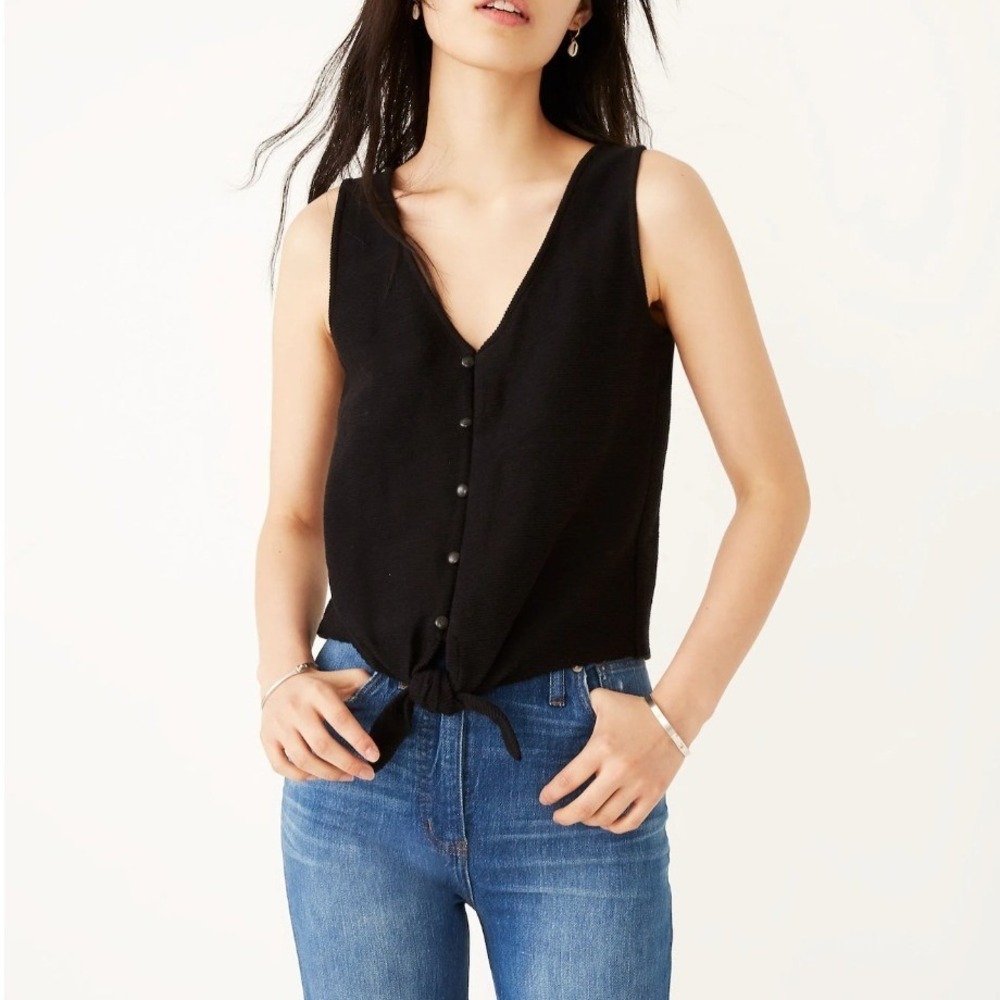 Madewell Texture & Thread Front Tie Tank Top Sz M V Neck Button Vest Minimalist